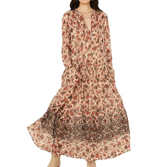 Free People Lightweight Sheer Lined See It Through Floral Long Sleeve Maxi Dress - Picture 1 of 16